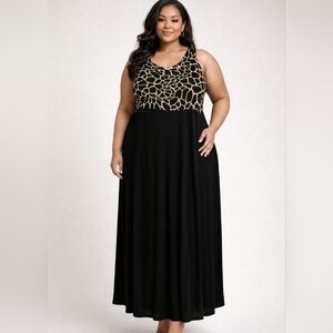 Anna Maxwell Black Dress with Animal Print 2X. RS 91